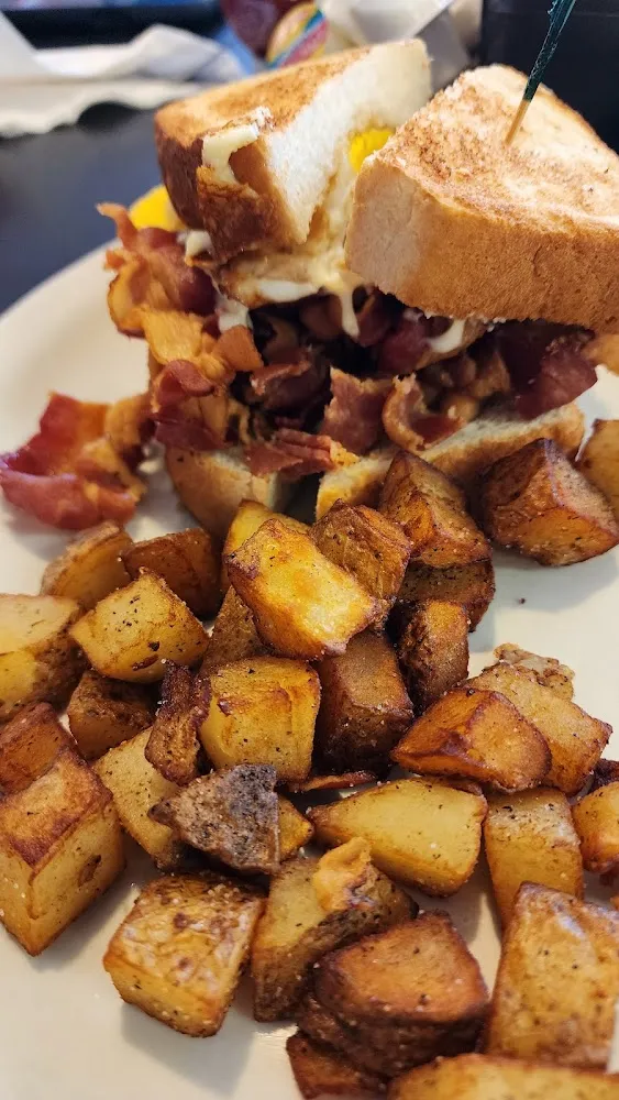 Scrapple Egg and Cheese Sandwich Side of Home Fries